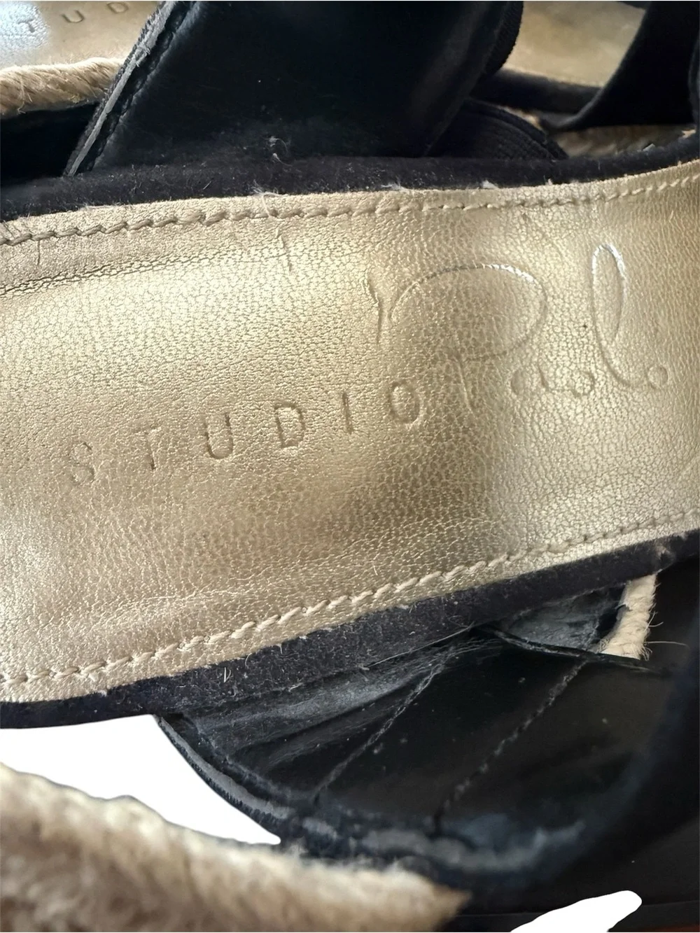 Studio Paolo Black Strappy Slip On Wedge Espadrille Sandals Size 7